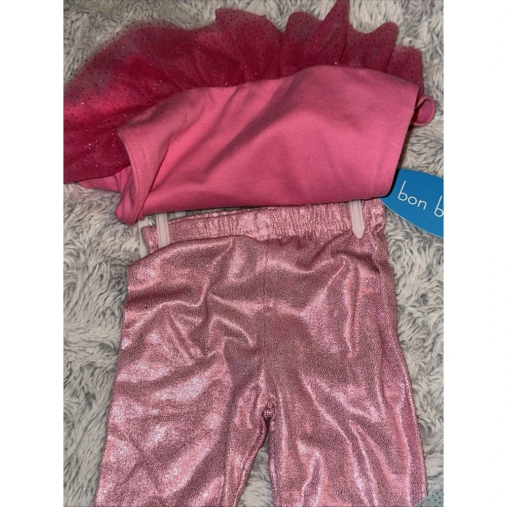 Bon‎ BeBe Size 0-3 Months Girls 3pc Pants Top Bib kitty Set Mermaid Tutu NWT